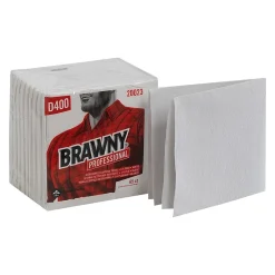 Professional D400 Durable Fibers Cleaning Wipers, 12.5" x 13", White, 18/Carton (20023)<Brawny Clearance
