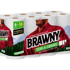 Brawny Tear-A-Square Paper Towels, 2-ply, 120 Sheets/Roll, 8 Rolls/Pack (443665)