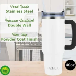 Geojug Stainless Steel Double Walled Tumbler Cup, 40 oz., Cream (CMB-1200CRM)<Brentwood Outlet