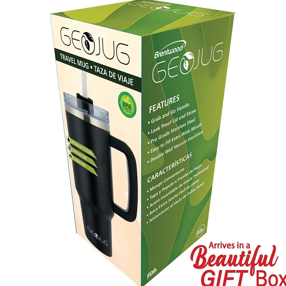 Geojug Stainless Steel Double Walled Tumbler Cup, 40 oz., Black (CMB-1200BK)<Brentwood