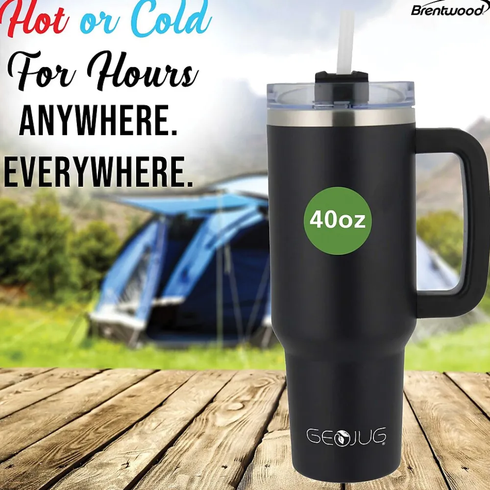 Geojug Stainless Steel Double Walled Tumbler Cup, 40 oz., Black (CMB-1200BK)<Brentwood