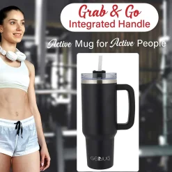 Geojug Stainless Steel Double Walled Tumbler Cup, 40 oz., Black (CMB-1200BK)<Brentwood