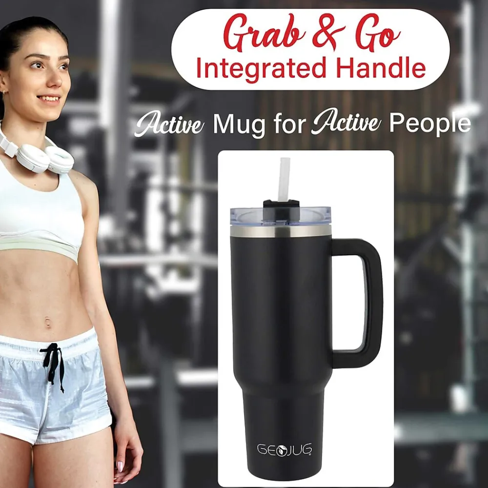 Geojug Stainless Steel Double Walled Tumbler Cup, 40 oz., Black (CMB-1200BK)<Brentwood