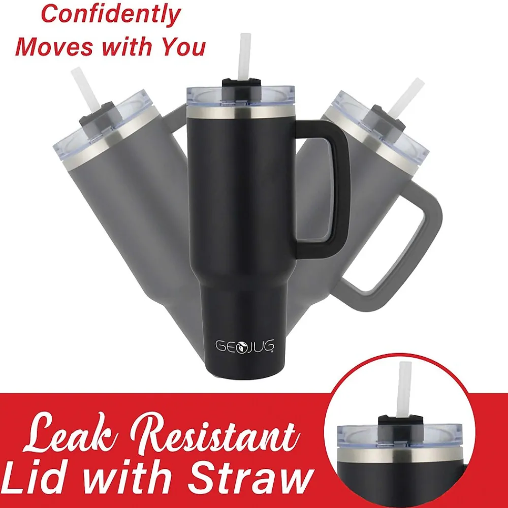 Geojug Stainless Steel Double Walled Tumbler Cup, 40 oz., Black (CMB-1200BK)<Brentwood