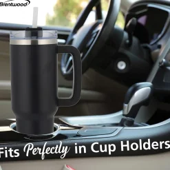 Geojug Stainless Steel Double Walled Tumbler Cup, 40 oz., Black (CMB-1200BK)<Brentwood