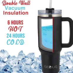 Geojug Stainless Steel Double Walled Tumbler Cup, 40 oz., Black (CMB-1200BK)<Brentwood