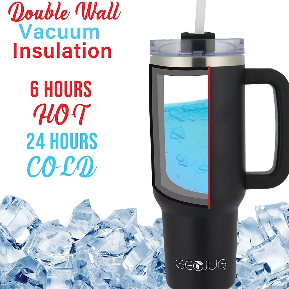 Geojug Stainless Steel Double Walled Tumbler Cup, 40 oz., Black (CMB-1200BK)<Brentwood