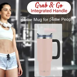 Geojug Stainless Steel Double Walled Tumbler Cup, 40 oz., Pink (CMB-1200PK)<Brentwood Outlet