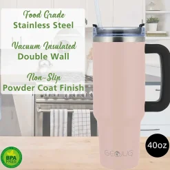 Geojug Stainless Steel Double Walled Tumbler Cup, 40 oz., Pink (CMB-1200PK)<Brentwood Outlet