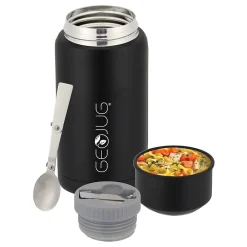 Geojug Stainless Steel Double Walled Food Jar with Bowl & Folding Spoon, 25 oz., Black (FTS-750BK)<Brentwood Online