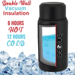 Geojug Stainless Steel Double Walled Food Jar with Bowl & Folding Spoon, 25 oz., Black (FTS-750BK)<Brentwood Online