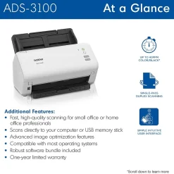 Brother ADS3100 Duplex Document Scanner, Black/White