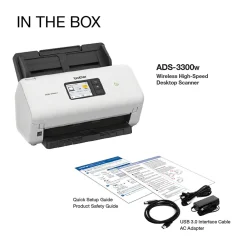 Brother ADS3300W Wireless Duplex Document Scanner, White/Black