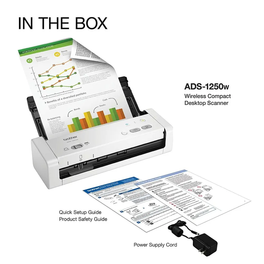 Brother Desktop Scanner for Documents, Wireless, White (ADS1250W)