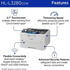 Brother HL-L3280CDW Wireless Color Laser Printer, Single-Function, Print (HLL3280CDW)
