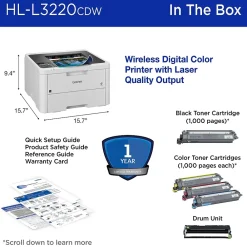 Brother HL-L3220CDW Wireless Color Laser Printer, Single-Function, Print