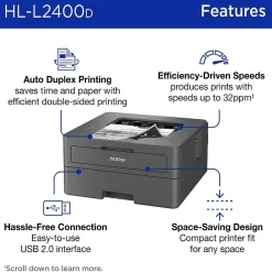 Brother HL-L2400D Compact Laser Printer, Single-Function, Print (9092806)