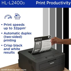 Brother HL-L2400D Compact Laser Printer, Single-Function, Print (9092806)