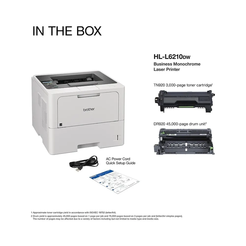 Brother HL‐L6210DW Business Monochrome Laser Printer, Large Paper Capacity, Wireless Networking
