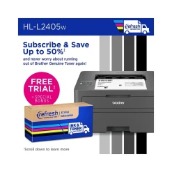 Brother HL-L2405W Compact Wireless Black & White Laser Printer, Single-Function, Print, Refresh Subscription Ready