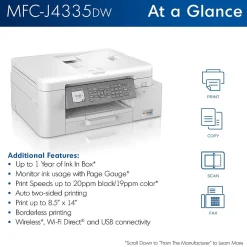 Brother INKvestment Tank MFC-J4335DW Wireless Color Inkjet Printer, All-In-One Supertank, Print, Scan, Copy, Fax