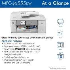 Brother INKvestment Tank MFC-J6555DW Wireless Color Inkjet Printer, All-In-One Supertank, Print, Scan, Copy, Fax