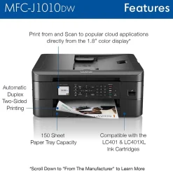 Brother MFC-J1010DW Wireless Color Inkjet Printer, All-In-One, Print, Scan, Copy, Fax (MFCJ1010DW)