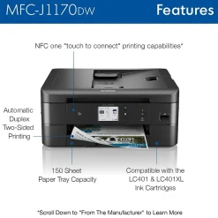 Brother MFC-J1170DW Wireless Color Inkjet Printer, All-In-One, Print, Scan, Copy, Fax