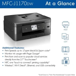 Brother MFC-J1170DW Wireless Color Inkjet Printer, All-In-One, Print, Scan, Copy, Fax