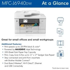 Brother MFC-J6940DW Wireless Color Inkjet Printer, All-In-One, Print, Scan, Copy, Fax