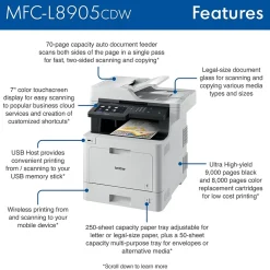 Brother MFC‐L8905CDW Wireless Color Laser Printer, All-In-One, Print, Scan, Copy, Fax