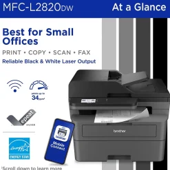 Brother MFC-L2820DW Compact Wireless Black & White Printer, All-In-One, Print, Scan, Copy, Fax, Refresh Subscription Ready