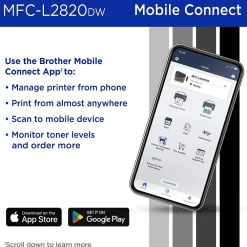 Brother MFC-L2820DW Compact Wireless Black & White Printer, All-In-One, Print, Scan, Copy, Fax, Refresh Subscription Ready