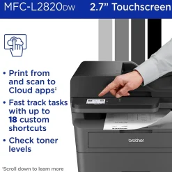 Brother MFC-L2820DW Compact Wireless Black & White Printer, All-In-One, Print, Scan, Copy, Fax, Refresh Subscription Ready