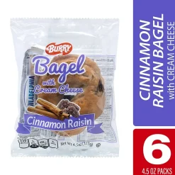 Burry Individually Wrapped Cinnamon Raisin Bagel w/ Cream Cheese, 4.6 Oz, 6/Box (307-00371)