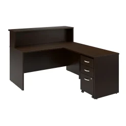 Office Desks*Bush Business Furniture Arrive 60"W L Shaped Reception Desk with Shelf and Mobile File Cabinet, (ARV004MR) Mocha Cherry