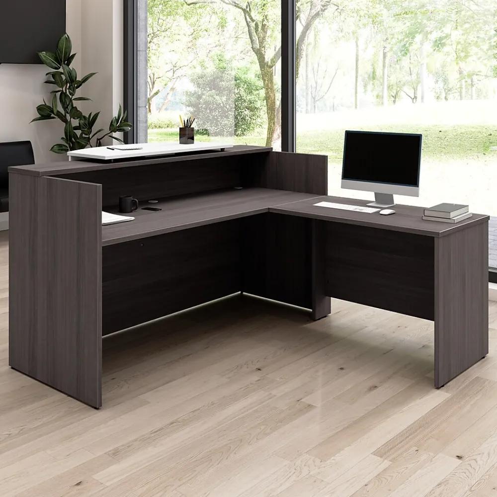 L-Desks*Bush Business Furniture Arrive 72"W L Shaped Reception Desk with Counter, (ARV009SG) Storm Gray