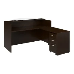 Office Desks*Bush Business Furniture Arrive 72"W L Shaped Reception Desk with Counter and Mobile File Cabinet, (ARV010MR) Mocha Cherry