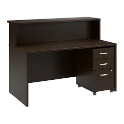 Office Desks*Bush Business Furniture Arrive 60"W Reception Desk with Shelf and Mobile File Cabinet, (ARV002MR) Mocha Cherry