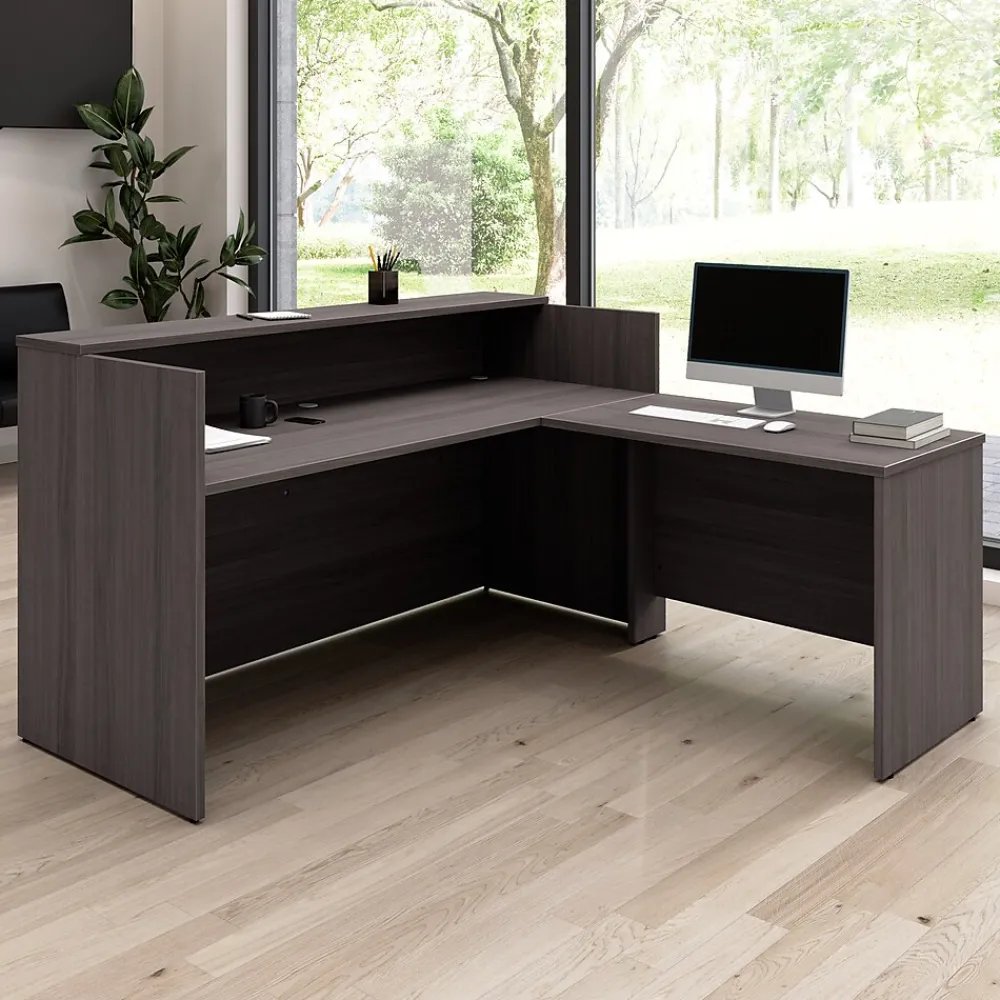 L-Desks*Bush Business Furniture Arrive 72"W L Shaped Reception Desk with Shelf, (ARV006SG) Storm Gray