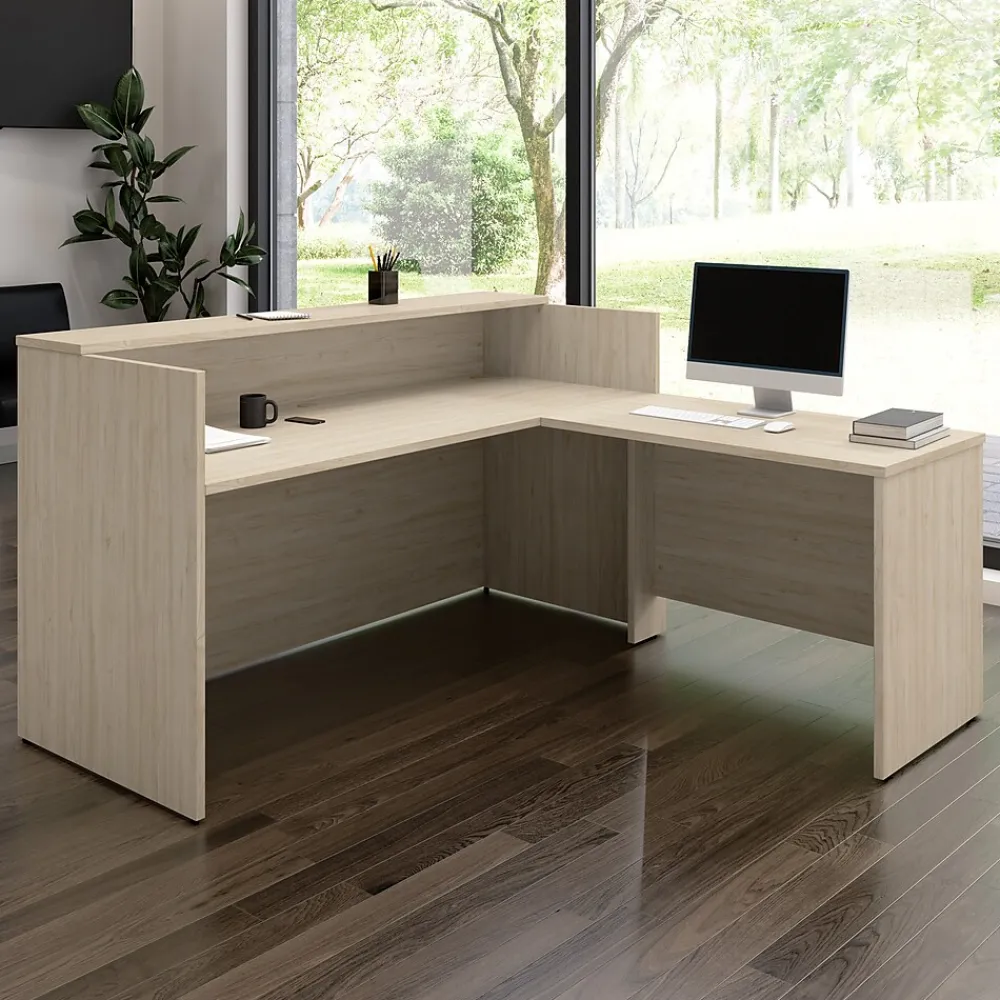 L-Desks*Bush Business Furniture Arrive 72"W L Shaped Reception Desk with Shelf, (ARV006NE) Natural Elm