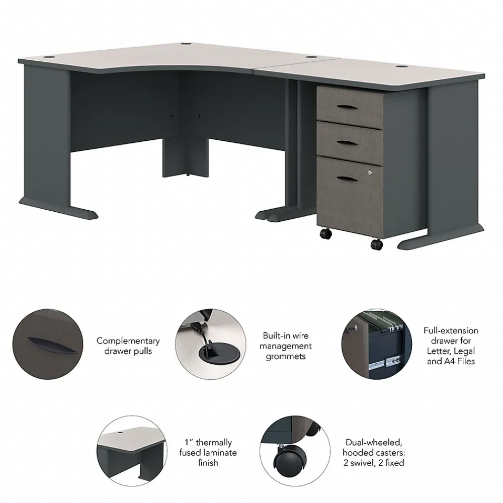Computer Desks*Bush Business Furniture Cubix 48"W Corner Desk with Return and Mobile File Cabinet, (SRA005SLSU) Slate/White Spectrum