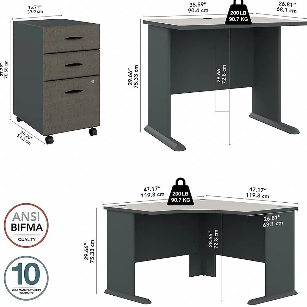 Computer Desks*Bush Business Furniture Cubix 48"W Corner Desk with Return and Mobile File Cabinet, (SRA005SLSU) Slate/White Spectrum