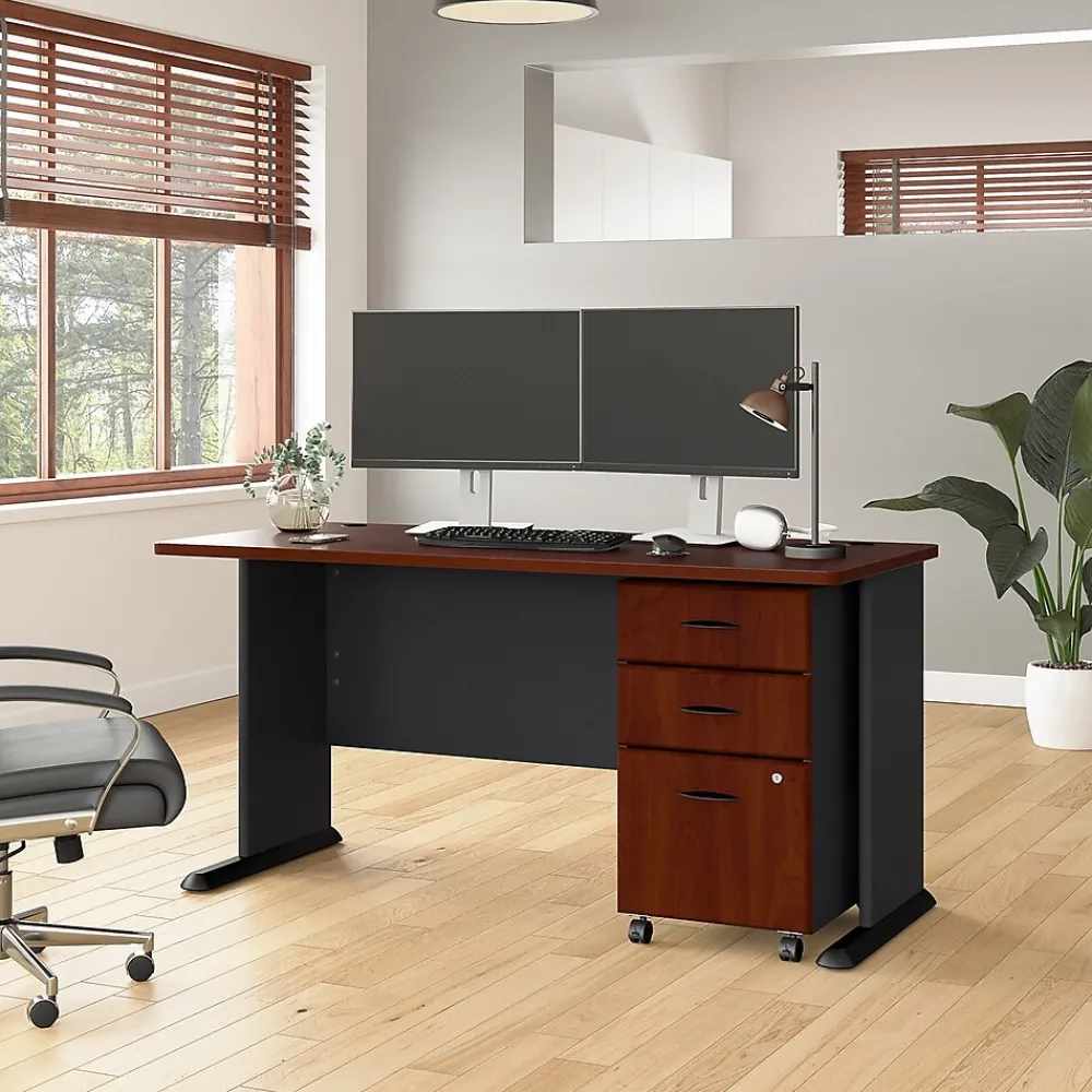 Computer Desks*Bush Business Furniture Cubix 60W Desk with Mobile File Cabinet, (SRA003HCSU) Hansen Cherry