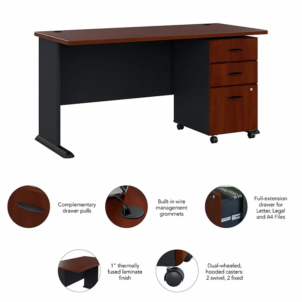 Computer Desks*Bush Business Furniture Cubix 60W Desk with Mobile File Cabinet, (SRA003HCSU) Hansen Cherry
