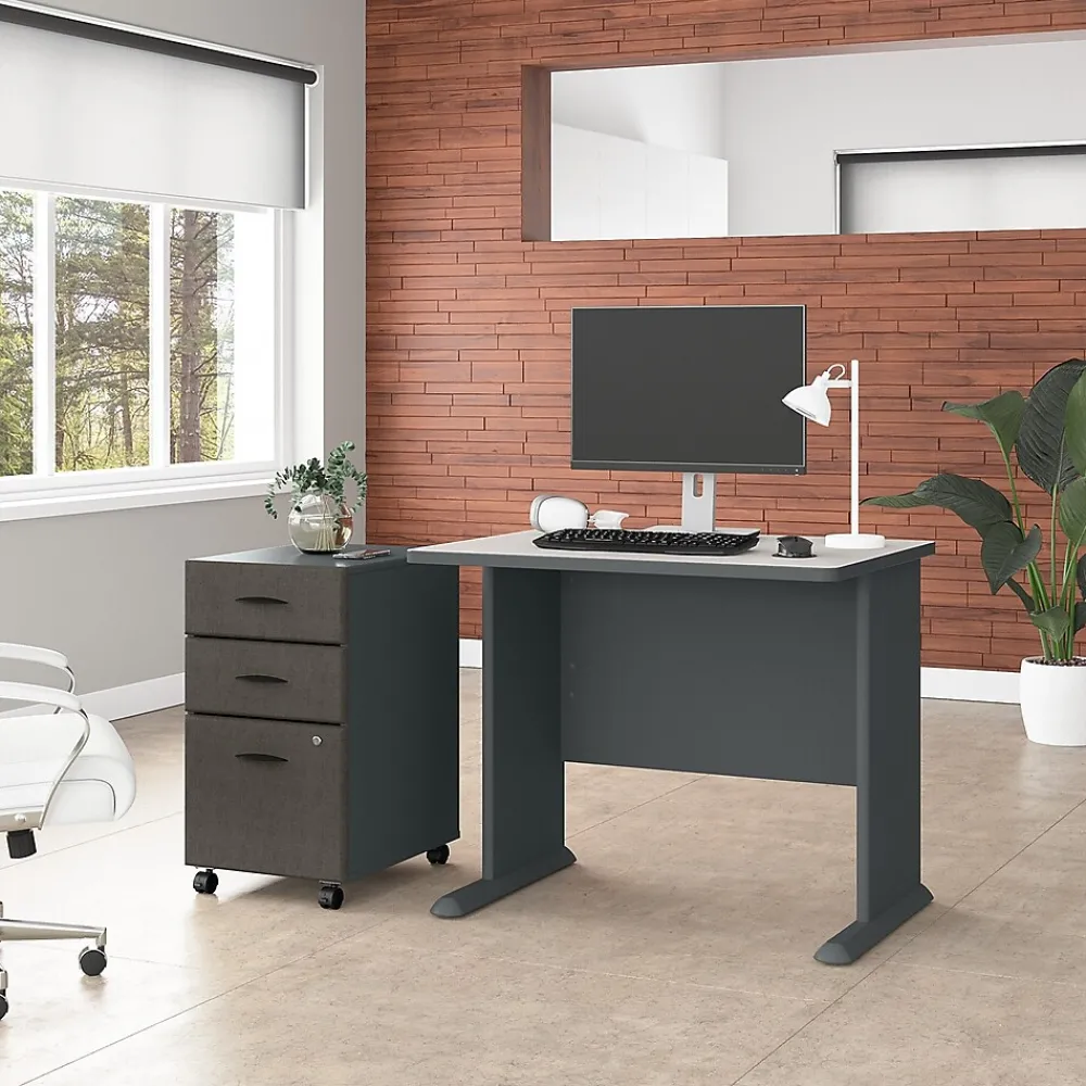 Computer Desks*Bush Business Furniture Cubix 36W Desk with Mobile File Cabinet, (SRA024SLSU) Slate/White Spectrum