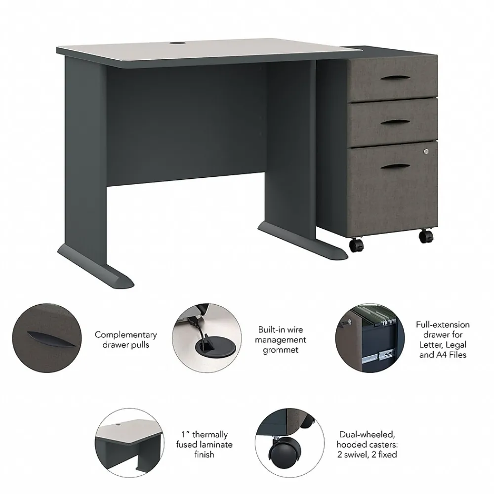 Computer Desks*Bush Business Furniture Cubix 36W Desk with Mobile File Cabinet, (SRA024SLSU) Slate/White Spectrum
