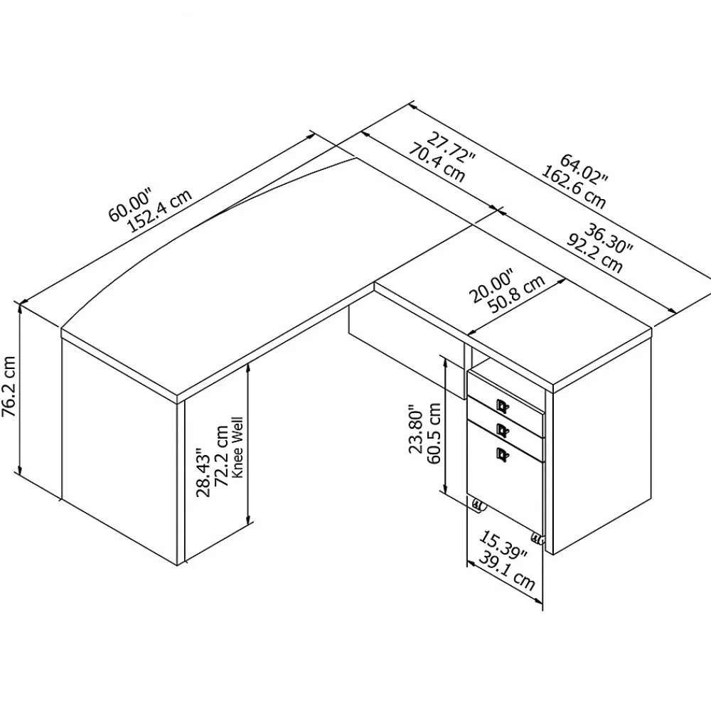 Computer Desks*Bush Business Furniture Echo 60"W L Shaped Bow Front Desk with Mobile File Cabinet, Pure White (ECH007PW)