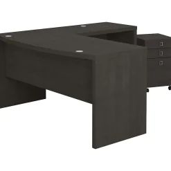 L-Desks*Bush Business Furniture Echo 60"W L Shaped Bow Front Desk with Mobile File Cabinet, Charcoal Maple (ECH007CM)