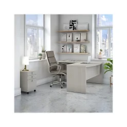 L-Desks*Bush Business Furniture Echo 60"W L Shaped Bow Front Desk with Mobile File Cabinet, Gray Sand (ECH007GS)